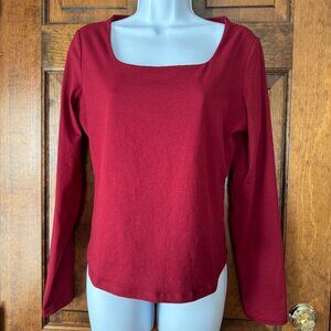 Trendy Queen Maroon Square Neck Long Sleeve Pullover Large